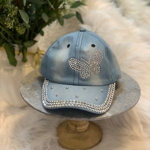 NWT denim Butterfly bling hat. Silver toned rhinestones